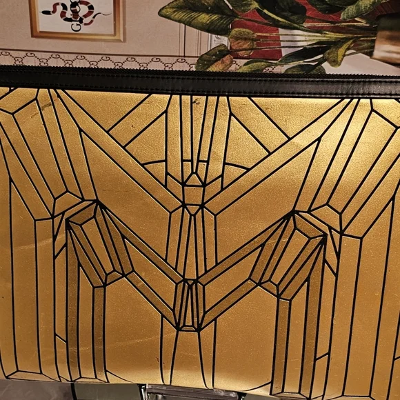 MCM Gold & Black Pvc Leather Clutch/Geometric Laptop Pouch - Picture 13 of 15